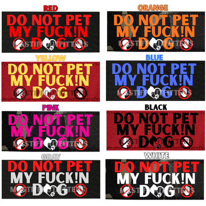 Various color options of 'Do Not Pet My Fuckin Dog' stickers.