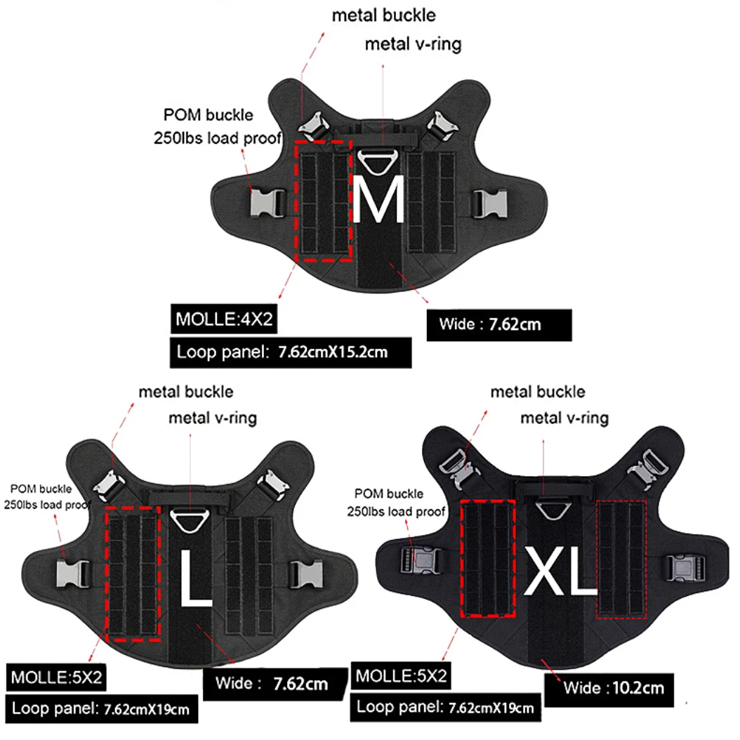 Black tactical belt with labeled components and dimensions on a white background
