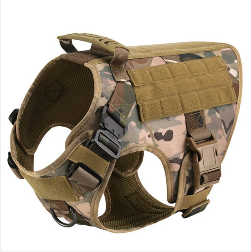 Camouflage dog harness on a white background