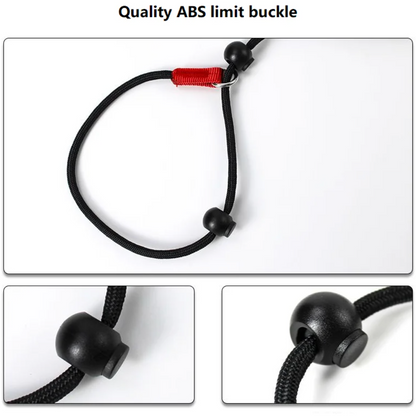 Black rope with a red ABS limit buckle on a white background
